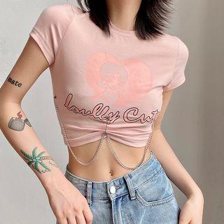 Short-sleeve Chain Strap Print T-shirt