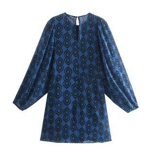 Long-sleeve All-over Print Mini A-line Dress