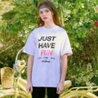 Round Neck Lettering T-shirt White - One Size