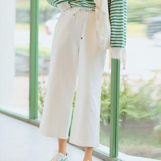 Wide-leg Baggy Pants White - One Size