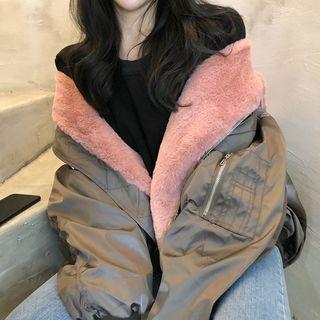 Mock Two-piece Hooded Bomber Jacket