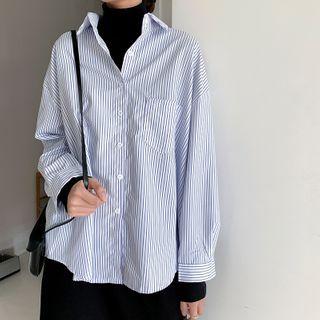 Long-sleeve Striped Shirt / Turtle-neck T-shirt
