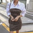 Inset Shirt Leopard Sheath Minidress