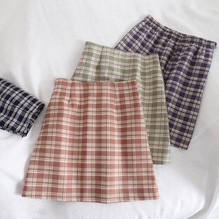 Plaid High Waist Skirt