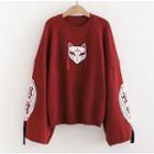 Embroidered Printed Flared-sleeve Sweater Red - One Size