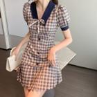 Puff-sleeve Plaid A-line Mini Shirtdress