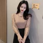 Lantern-sleeve Dotted Knit Top