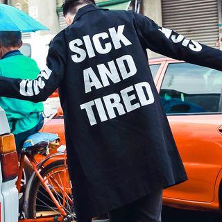 Notch Lapel 3/4 Sleeve Lettering Long Jacket