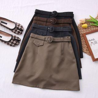 High-waist Plain Mini Skirt With Belt