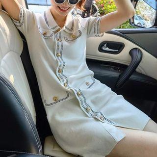 Short-sleeve Contrast Trim Mini Sheath Shirtdress