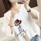 3/4-sleeve Embroidered Ripped T-shirt