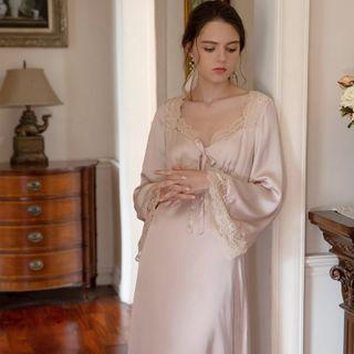 Long-sleeve Lace Trim Sleep Dress