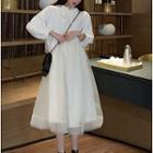 Mesh Panel Drawstring Hoodie Dress White - One Size