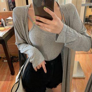 Set: Plain Camisole Top + Open Front Long Jacket