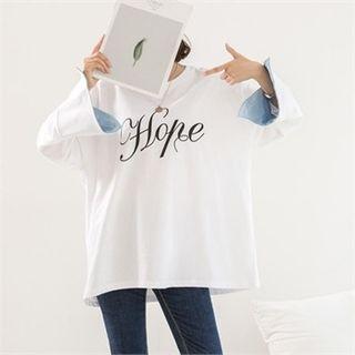 Slit-cuff Lettering Oversized T-shirt