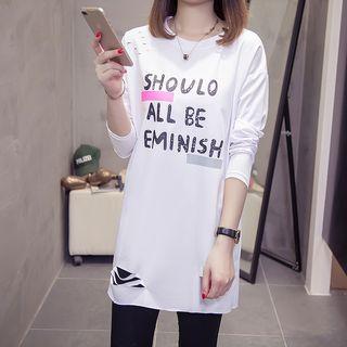 Ripped Lettering Long-sleeve Top