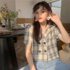 Short-sleeve Double Breasted Plaid Shirt