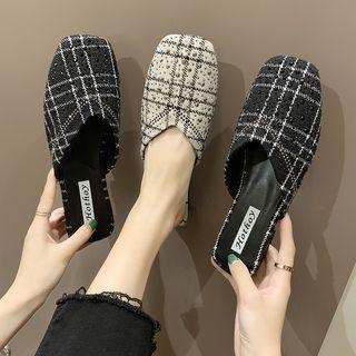 Square-toe Plaid Mules