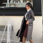 Snap-button Glen-plaid Wool Blend Coat