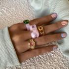 Set: Star / Faux Crystal / Chain Acrylic Ring 2395 - Gold & Pink - One Size