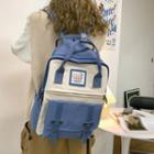 Paneled Buckled Top Handle Backpack