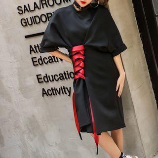Lace Up Detail 3/4 Sleeve T-shirt Dress