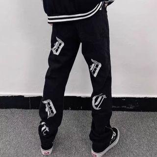 High Waist Embroidered Loose Fit Jeans