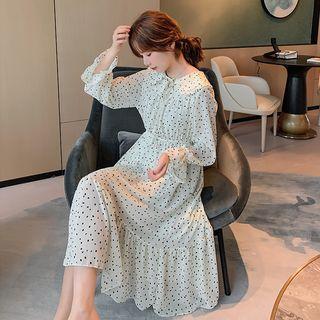 Dotted Peter Pan Collar Long-sleeve Dress