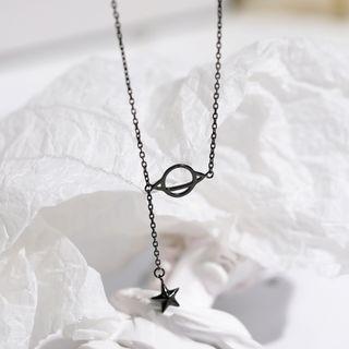 925 Sterling Silver Planet & Star Pendant Choker 1 Pc - Planet - Black - One Size