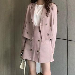 Double-breasted Cropped Blazer / Double-breasted A-line Skirt