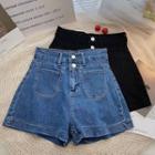 High-waist Plain Denim A-line Shorts