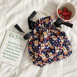 Cat Print Drawstring Bucket Bag