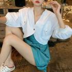 Puff-sleeve Jacket / Strapless Wide Leg Romper