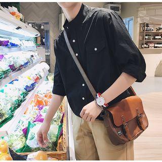 Plain Stand Collar 3/4 Sleeve Shirt