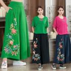 Embroidered High-waist Wide-leg Pants