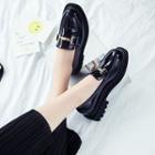 Chunky Heel Faux Patent Leather Loafers