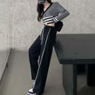 High-waist Wide-leg Pants / Striped Cropped Cardigan
