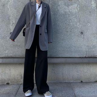 Set: Plain Blazer + Straight Leg Dress Pants