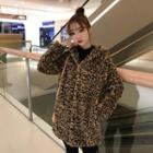 Leopard Faux Fur Hooded Zip Jacket