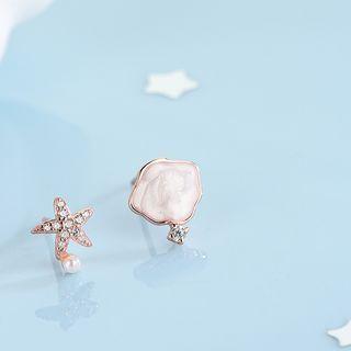 Shell Starfish Asymmetrical Sterling Silver Earring