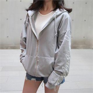 Letter-printed Zip-up Hoodie
