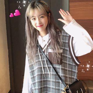 Knit Plaid Vest As Shown In Figure - One Size