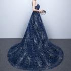 Strapless Long Train A-line Evening Gown