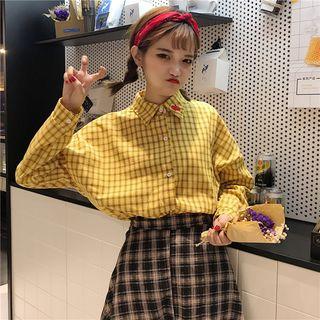 Cherry Embroidered Plaid Shirt