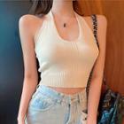 Halter-neck Cropped Knit Top