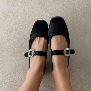 Rhinestone-buckle Mary Jane Flats