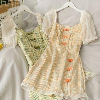 Mesh-sleeve Qipao Mini Dress