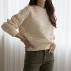 Crew-neck Waffle-knit Sweater