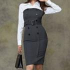 Long-sleeve Mock Two-piece Midi Bodycon Dress