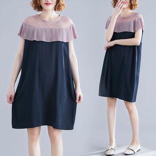 Plain Panel Mesh Short-sleeve Dress